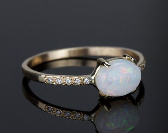 Natural Colorful Australian Opal | Diamond Opal Gold Ring | AAA Opal | Genuine Fiery Opal | Rose Gold | Yellow Gold | White Gold