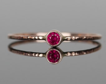 2.5mm Natural AA Ruby Ring | SOLID 14k White Yellow or Rose Gold | Tiny Dainty Ruby Ring | Thin Gold Ruby Ring | July Birthstone Ring