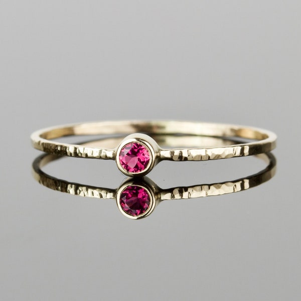 Tiny Pink Tourmaline Ring | October Birthstone Ring | Dainty Stacking Ring | SOLID Gold Stacking Ring | Rose Gold | Yellow Gold | White Gold