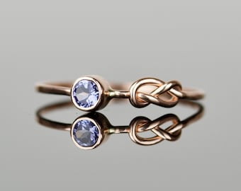 3mm Tanzanite Infinity Knot Ring - SOLID 14k Gold - Dainty Tanzanite Stack Ring - White Yellow or Rose Gold Ring - December Birthstone
