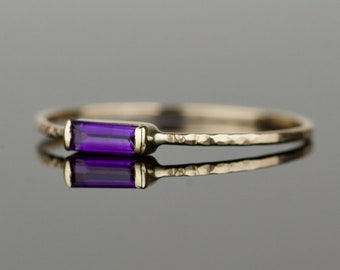 SOLID 14k Gold Amethyst Baguette Ring | Natural Amethyst Art Deco Ring | February Birthstone | White or Yellow or Rose Gold Amethyst Ring