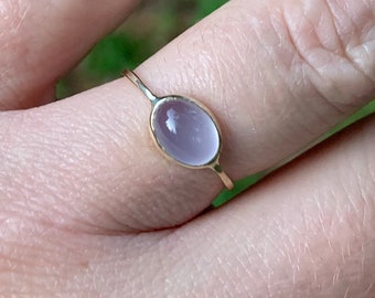 SOLID Gold Periwinkle Chalcedony Ring | 14k Yellow White or Rose Gold | Natural Bezel Set Chalcedony Ring with Hammered Band