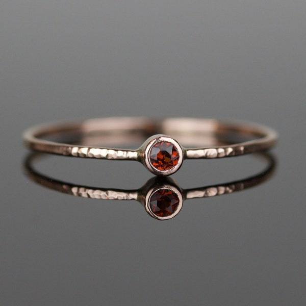 Tiny Garnet Ring | January Birthstone Ring | Dainty Stacking Ring | SOLID Gold Birthstone Ring | Rose Gold | Yellow Gold | White Gold