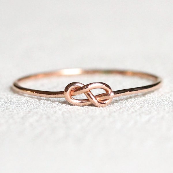 Dünner SOLIDE 14k Gold Infinity Knotenring | 14 Karat Roségold | Gelbgold | Grünes Gold | Weißgold | Winziger Liebesknotenring | Knoten-Stapelring