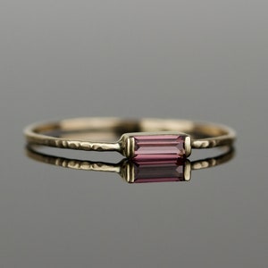 SOLID 14k Gold Rhodolite Garnet Baguette Ring | Dainty Natural Pink Garnet Baguette Art Deco Ring | January Birthstone | Rose White Yellow