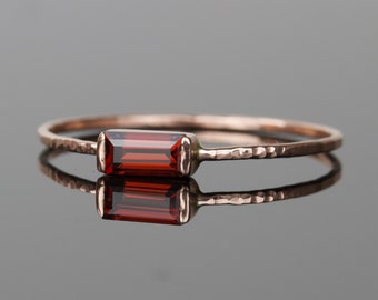 Dainty SOLID 14k Gold Garnet Baguette Ring | Dainty January Birthstone Ring | Art Deco Garnet Ring | Rose Gold | Yellow Gold | White Gold