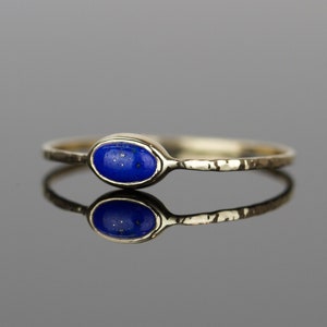 SOLID 14k Gold Lapis Lazuli Oval Ring | Natural Lapis Art Nouveau Ring | Alternative Birthstone Ring | White Yellow Rose Gold Ring