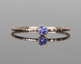 AA Tanzanite | SOLID Gold Custom Birthstone Ring | Gemstone Stacking Ring | Delicate Gold Ring | 14k Rose or Yellow or White Gold | Tiny