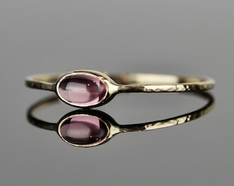 Natural Oval Rhodolite Garnet Ring | SOLID 14k Gold January Birthstone Stack Ring | Dainty Garnet Ring | White Yellow or Rose Gold Ring