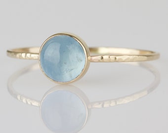 Natural Aquamarine Ring | March Birthstone Ring | SOLID 14k Gold Aquamarine Cabochon Ring | Sky Blue Aquamarine | Natural Aquamarine Ring |