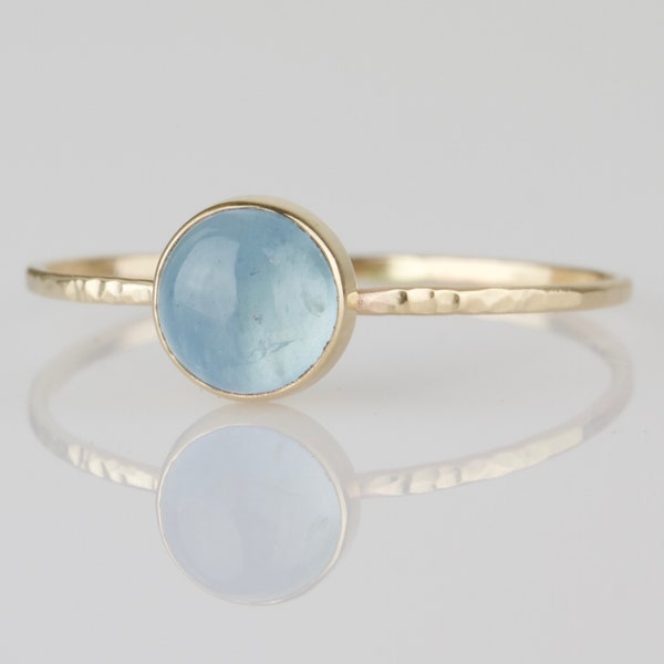 Natural Aquamarine Ring | March Birthstone Ring | SOLID 14k Gold Aquamarine Cabochon Ring | Sky Blue Aquamarine | Natural Aquamarine Ring |