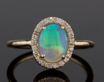 Natural Colorful Australian Opal Diamond Opal Gold Ring | Etsy