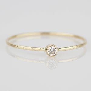 Delicate Natural White Diamond Stacking Ring SOLID 14k Gold Hammered Rose or White or Yellow Thread of Gold Tiny Dainty Stack Ring image 3