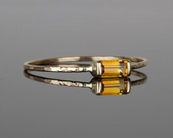SOLID 14k Gold Citrine Baguette Ring | Art Deco Stacking Ring | White Yellow Rose Gold Ring | Dainty Citrine Ring | November Birthstone Ring
