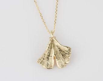SOLID Gold Gingko Leaf Pendant and Chain | Rose Gold | Yellow Gold | White Gold | Gingko Necklace | Hand Carved Gingko Leaf Necklace