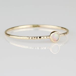 Natural AAA SOLID Opal SOLID 14k Gold Stack Ring Genuine Australian White Opal October Birthstone image 4