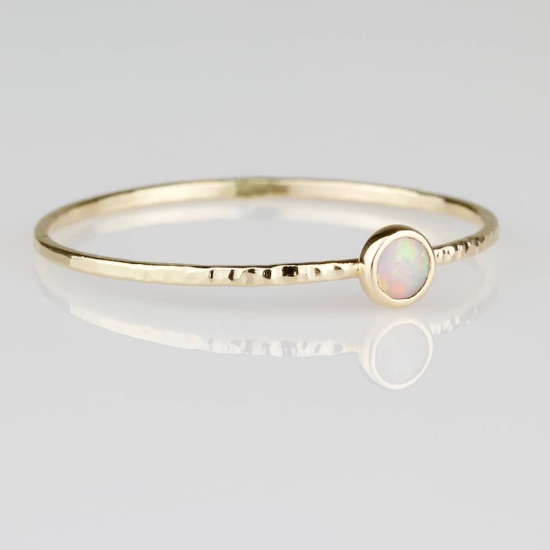 Natural AAA SOLID Opal SOLID 14k Gold Stack Ring Genuine Australian White Opal October Birthstone image 4