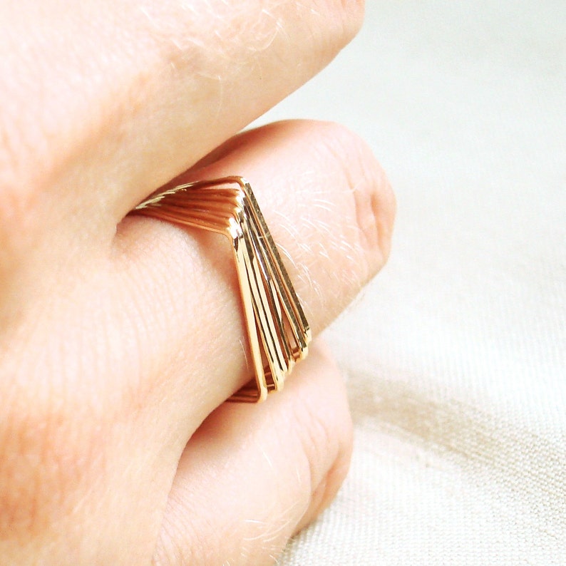 SOLID Gold 14k or 18k Rings Geometric Rings Slim Rings Rose Gold Green Gold |Yellow Gold White Gold Six Square-Top Stack Rings