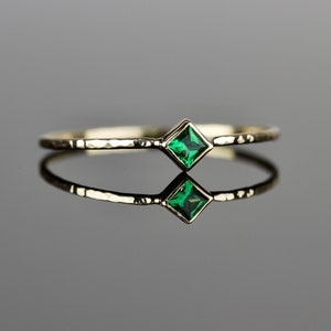 SOLID Gold Square Lab Emerald Ring | Princess Cut Ring | May Birthstone Ring | 14k Rose or White or Yellow Gold | Antique Vintage Style