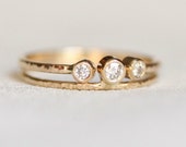 Three Diamonds | Modern Wedding Set | Two White Diamond Rings | SOLID Gold | Toi Et Moi Wedding Set | Rose or White or Yellow | Dainty