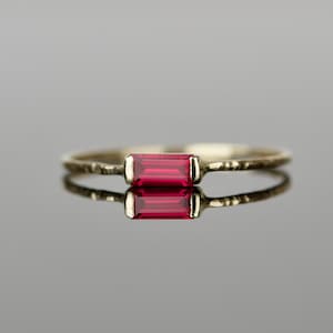 SOLID 14k Gold Ruby Baguette Ring | Lab Ruby Ring | Art Deco Baguette Stack Ring | White Yellow Rose Gold Ruby Ring | July Birthstone Ring