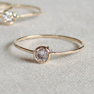 Custom SOLID Gold Ring | Delicate Birthstone Ring | 14k Rose or Yellow or White Gold | Dainty Gold Stacking Ring with Gemstone Option