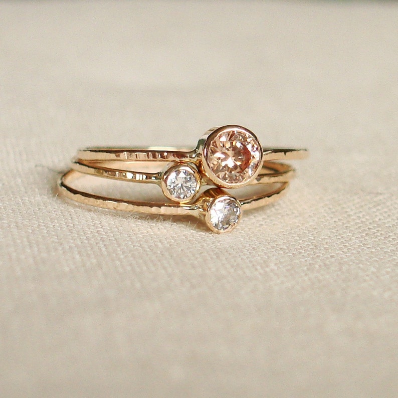 3 Gold Birthstone Rings Mother Ring Children Rings SOLID Etsy
