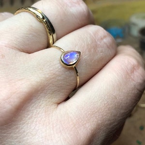 Pear Shaped Rainbow Moonstone Ring | Teardrop Moonstone Ring | Dainty Moonstone Ring | White Gold Rose Gold Yellow Gold June Birthstone Ring