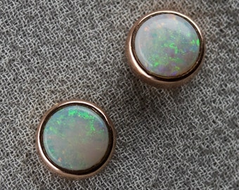 SOLID Gold Natural AAA Opal Stud Earrings | Rose Gold | Yellow Gold | White Gold | Australian Opal | October Birthstone