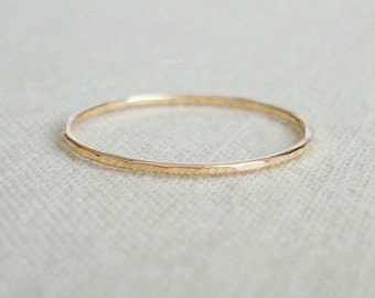 Thin SOLID Gold Ring | 14k 18k White or Yellow or Rose or Green Gold Delicate Gold Ring | Simple Hammered Gold Ring | Tiny Rose Gold Ring