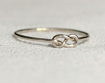 Infinity Knot Ring - SOLID 14k or 18k Gold - Green White Yellow or Rose Gold Tiny - Knotted Thread of Gold Stack Ring - Delicate Memory Ring