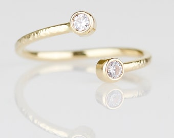 SOLID Gold Custom Birthstone Ring | 14k Gold Cuff Ring | Yellow Gold | Rose Gold | White Gold | Toi et Moi Ring | April Birthstone Ring