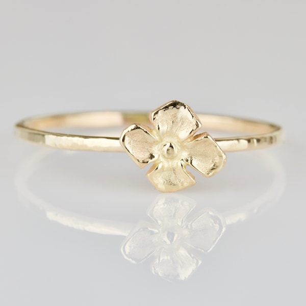Hydrangea Blossom Flower Ring - Delicate SOLID 14k Gold - Hand Carved Stacking Ring - Dainty and Botanical Jewelry