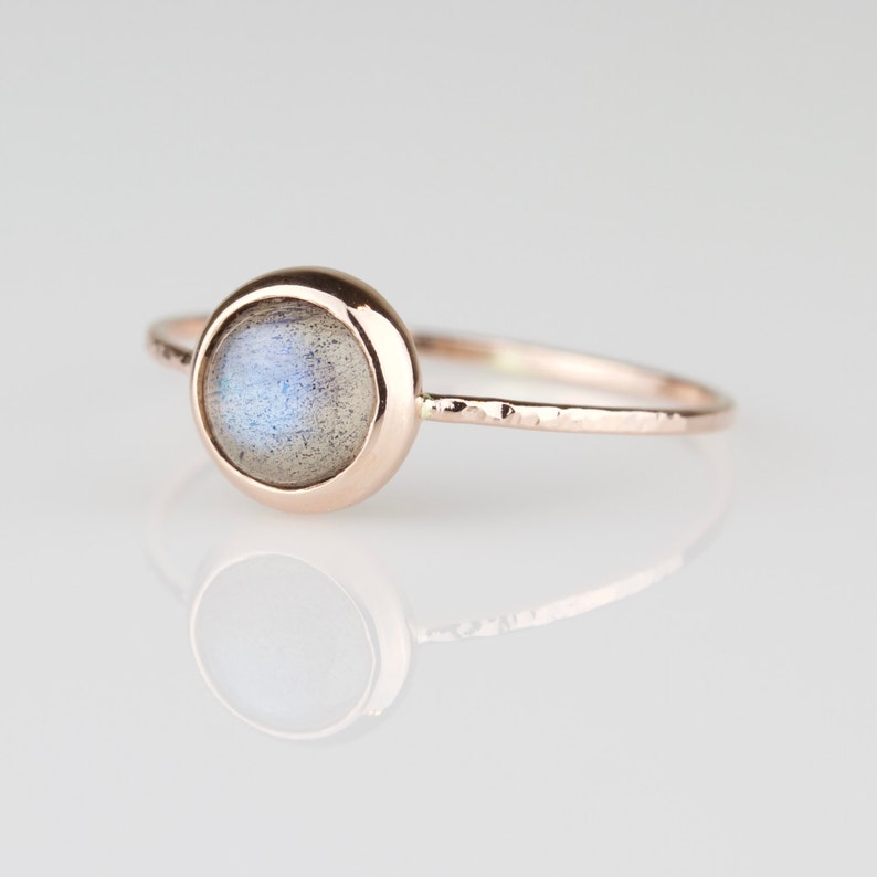 Labradorite Stacking Ring SOLID Gold Labradorite Ring Dainty Labradorite Ring Rose Gold Yellow Gold White Gold image 1