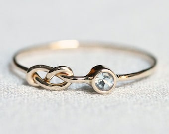 Custom Birthstone Infinity Knot Ring | Delicate Knot Birthstone Ring | Dainty Infinity Ring | Rose Gold | White Gold | Yellow Gold