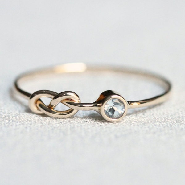 Custom Birthstone Infinity Knot Ring | Delicate Knot Birthstone Ring | Dainty Infinity Ring | Rose Gold | White Gold | Yellow Gold