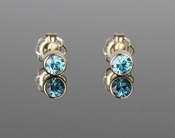 Natural Blue Zircon Stud Earrings | SOLID 14k Gold Earrings | Natural Zircon Earrings | 14k Yellow Gold | White Gold