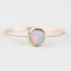 Natural AAA Opal Delicate 14k Ring | SOLID 14k Gold Simple Stack Ring with a Genuine Fiery Australian White Opal | October Birthstone