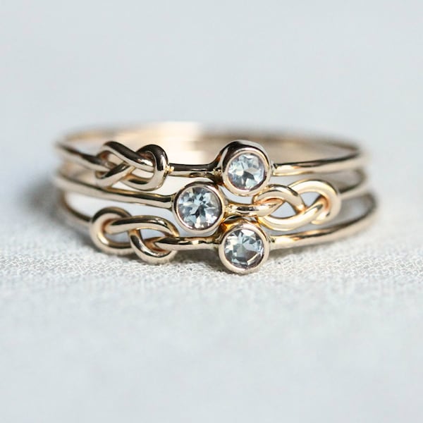 SOLID Gold Personalized Rings | Infinity Knot Bands | Delicate Birthstone Rings | Dainty Birthstone Rings | Rose or White or Yellow Gold