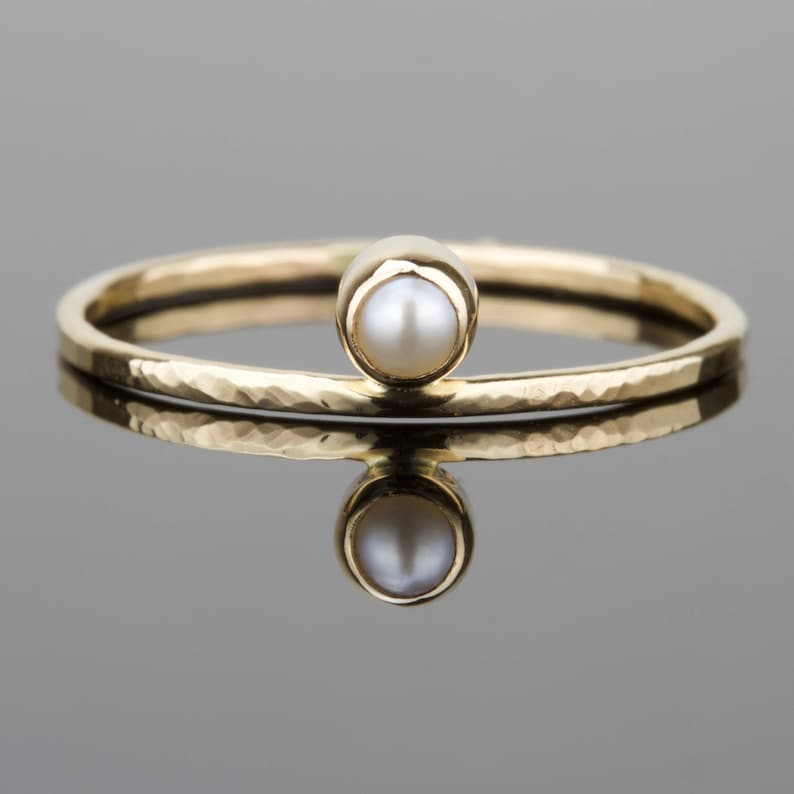 Rose or Yellow or White Gold Ring Tiny Pearl Ring June Birthstone Ring SOLID Gold Pearl Ring 14k Gold Dainty Pearl Ring