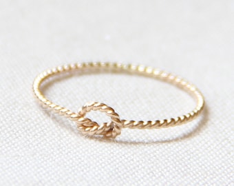 SOLID Gold Rope Knot Ring | 14k Rose or Yellow Gold Ring | Rope Memory Knot Ring | Tiny Twist Knot Stacking Ring | Dainty Love Knot Ring