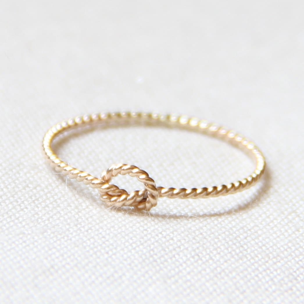 SOLID Gold Rope Knot Ring | 14k Rose or Yellow Gold Ring | Rope Memory Knot Ring | Tiny Twist Knot Stacking Ring | Dainty Love Knot Ring