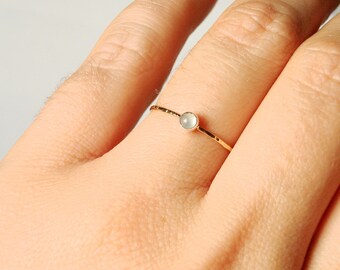 Custom Birthstone Ring - SOLID 14k Gold - Minimalist Gemstone Ring - White Yellow or Rose Gold - Dainty Thin Natural Gem Stacking Ring