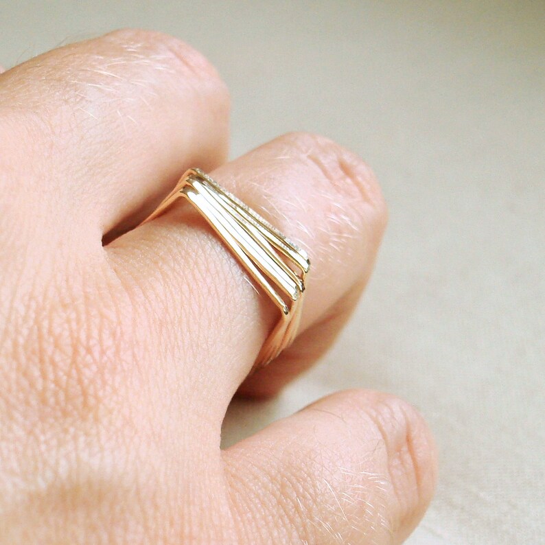 SOLID Gold 14k or 18k Rings Geometric Rings Slim Rings Rose Gold Green Gold |Yellow Gold White Gold Six Square-Top Stack Rings