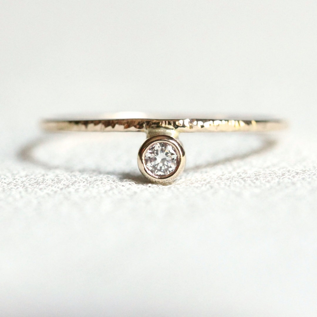 SOLID 14k Gold off Set Cubic Zirconia Ring - Rose or White or Yellow ...