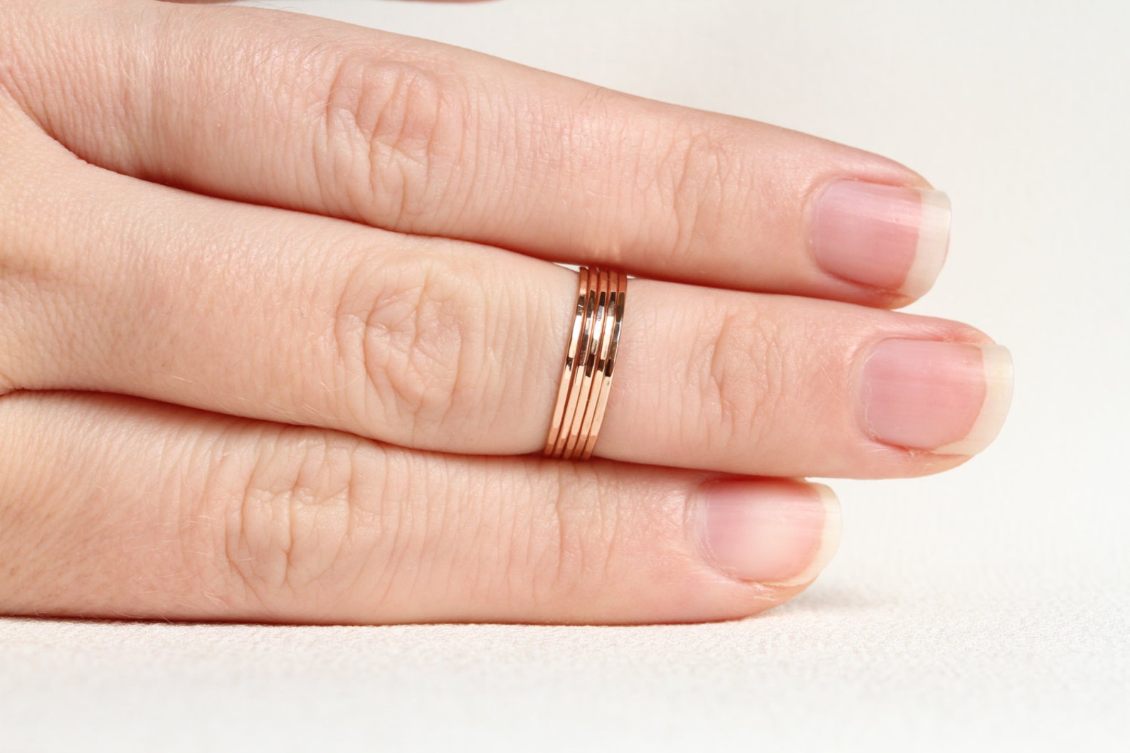 SOLID 14k or 18k Gold Stack Rings - Set of Five White Rose or Yellow ...