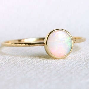 SOLID Gold Natürlicher AAA Opal Ring | Bunter Opal Ring | Echter feuriger australischer weißer Opal | Oktober Geburtsstein | Einfacher Opalring
