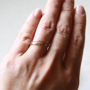 SOLID 14k Gold Rings 14k or 18k Gold Tricolor Stack Rings SOLID 14k or 18k Gold Rose White Yellow Hammered Rings Mixed Metals image 4