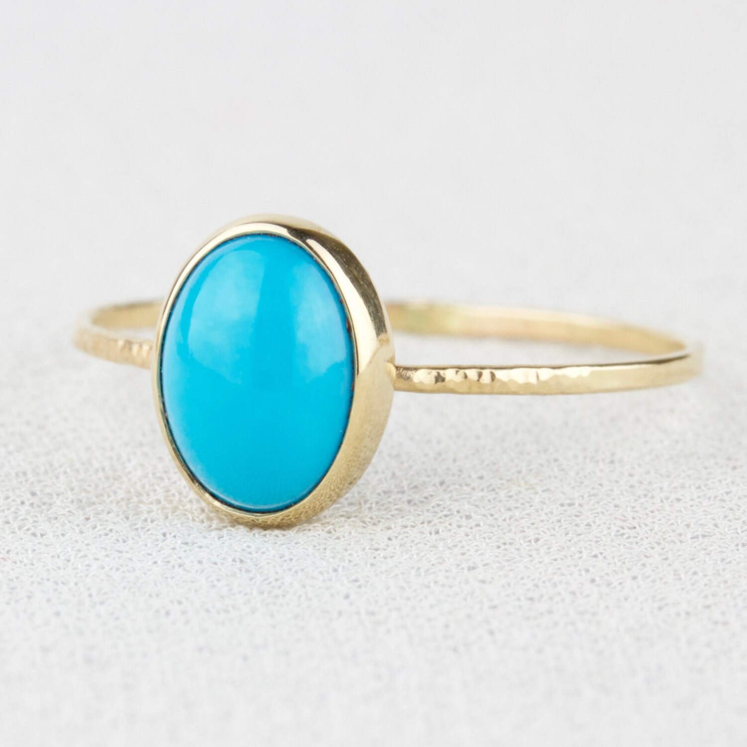 Natural Oval Bluebird Turquoise Ring SOLID 14k Gold | Etsy