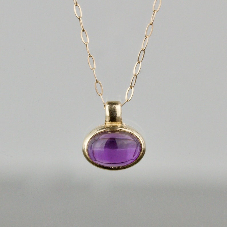 Oval Amethyst Necklace Pendant Solid Gold Image 0